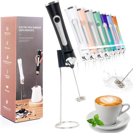 Rechargeable Milk Frother – 3 Speeds, 2 Heads, Handheld Drink Mixer with Stand