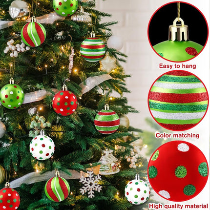 18 pcs Christmas Ball Ornaments – 2.4" Red & Green Glitter Candy Swirl Baubles