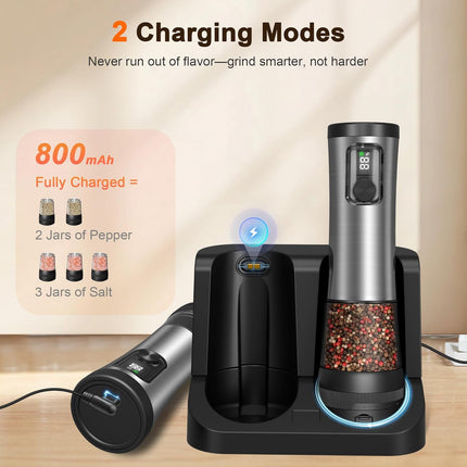 2-Speed Electric Salt & Pepper Grinder Set with LED & USB Charging Base