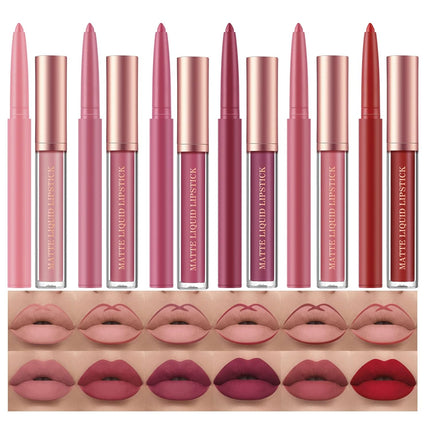 12PCS Matte Liquid Lipstick & Lip Liner Set Waterproof Long Lasting Lip Makeup
