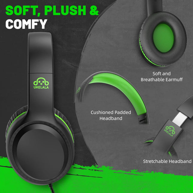 Green Wired On Ear Headphones for Kids School Travel Laptop Tablet Lightweight