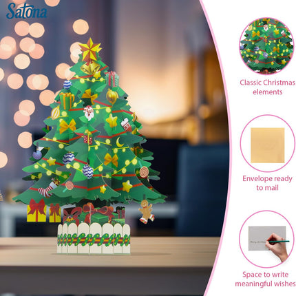 Christmas Pop-Up Greeting Card – 3D Santa, Snowman & Tree Holiday Card