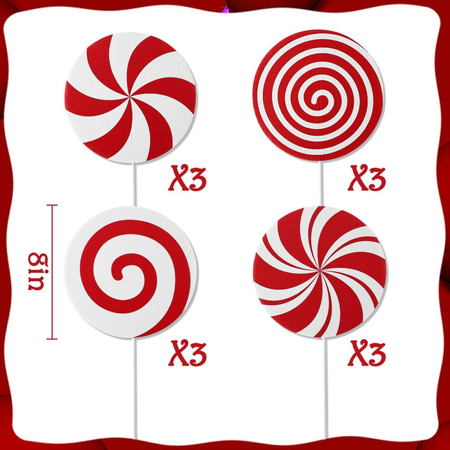 12 Candy Christmas Tree Picks – Red & White Peppermint Lollipop Decorations