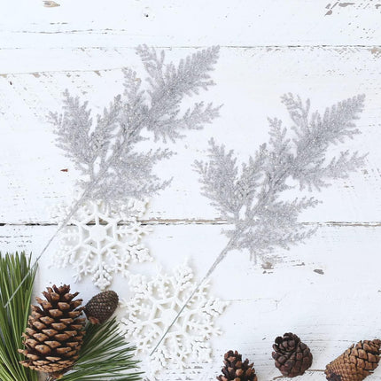 20Pcs Glitter Pine Tree Picks – 10.4" Artificial Pine Branches & Twigs for Holiday Décor