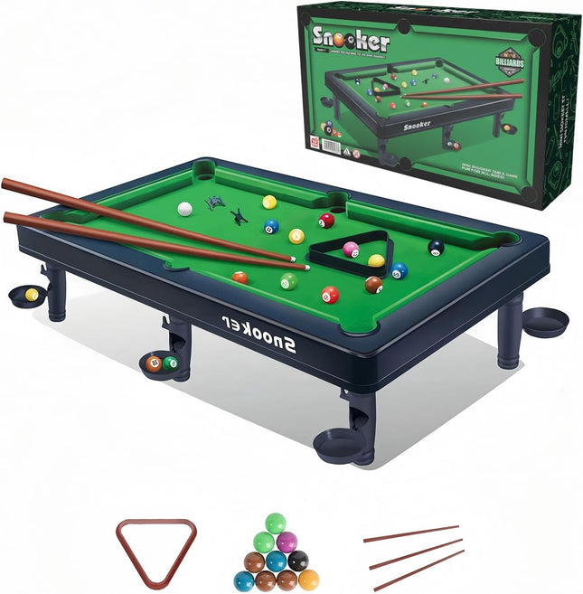 Mini Pool Table Game, Portable Desktop Billiards Set with Balls & Sticks for Kids