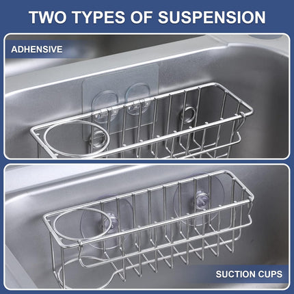 3-in-1 Kitchen Sink Sponge Holder – Suction & Wall-Mount, Stainless Steel