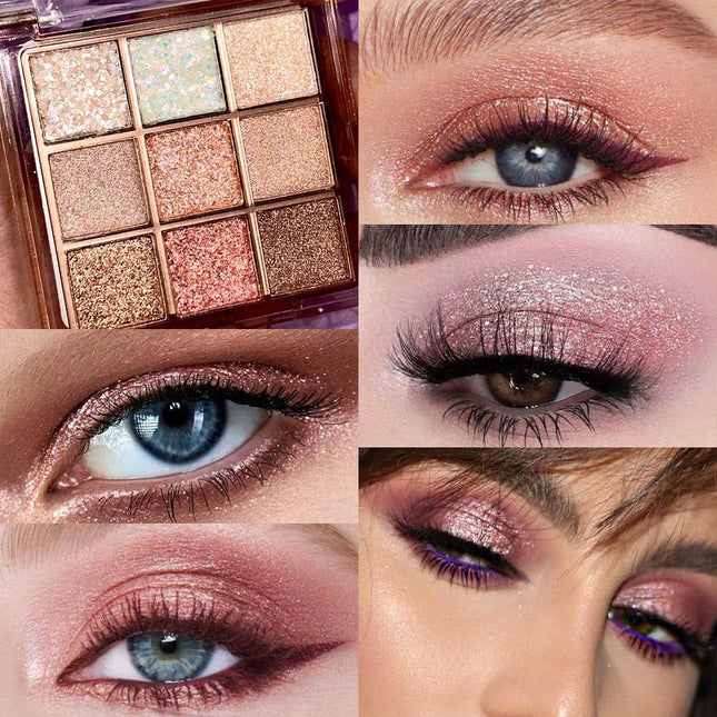 9 Color Sparkle Eyeshadow Palette Shimmer Neutral Waterproof Makeup Kit