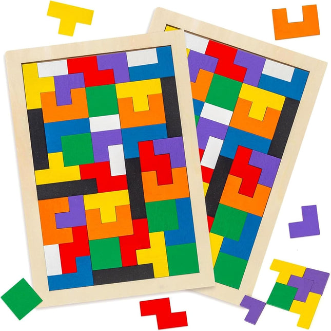 Wooden Blocks Puzzle 2-Pack – Russian Tangram Brain Teaser, STEM Toy