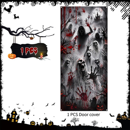 79x35in Halloween Ghost Door Cover Banner, Horror Party Decor for Front Door & Wall