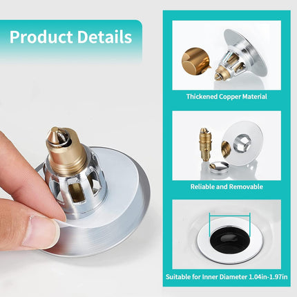 Brass Sink Stopper – Bathroom Drain Strainer with Hair Catcher, Universal Fit