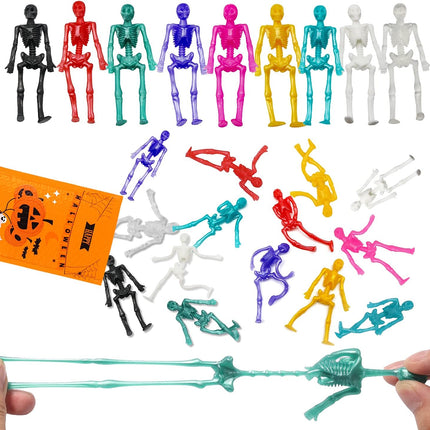 24PCS Halloween Stretchy Skeleton Toys, Squishy Skull Party Favors & Goody Bag Fillers