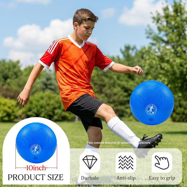 3 Pack 10-Inch Playground Balls with Pump, Kickballs for Kids, Dodgeball and 4 Square