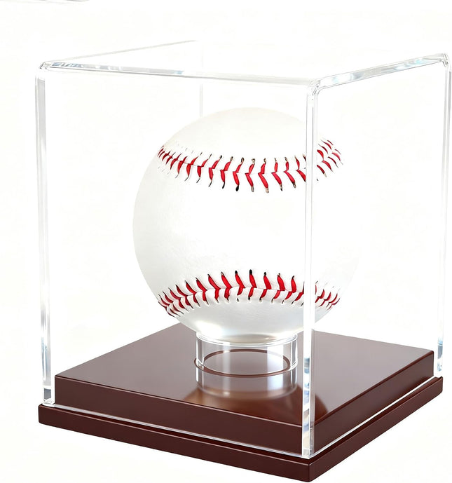Clear Acrylic Baseball Display Case with Wooden Base, 99% UV Protection for Collectibles