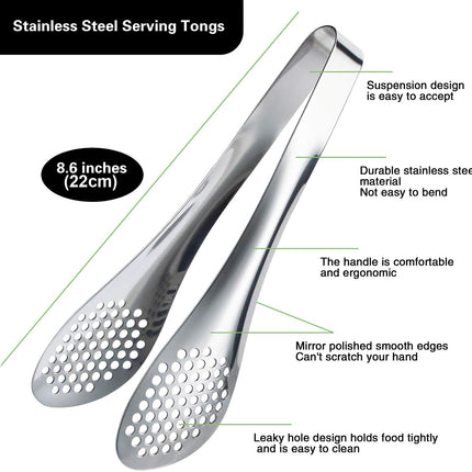 9 Inch Buffet Tongs Set of 2 Stainless Steel Food Serving Kitchen Tongs