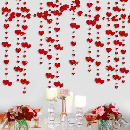 52Ft Valentine’s Day Heart Garland: Metallic Glitter Hanging Streamer Banner for Parties