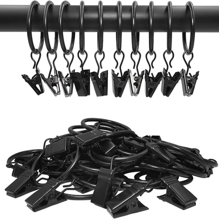 40-Pack Curtain Rings with Clips – 1.26" Inner Diameter, Fits 1" Rod, Black