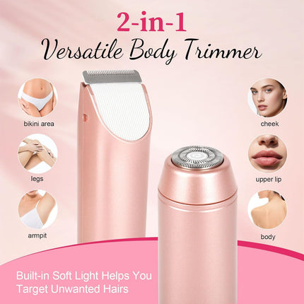 2-in-1 Bikini Trimmer for Women, IPX7 Waterproof Cordless Electric Shaver, USB Rechargeable Pink