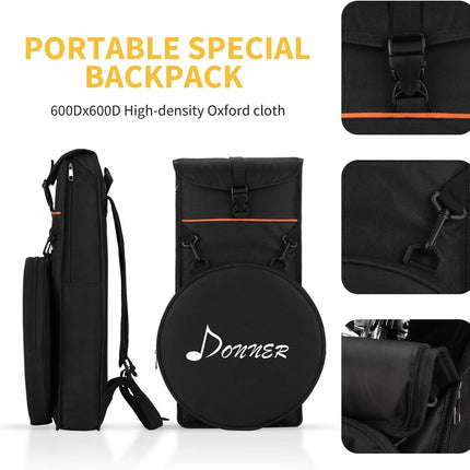 Snare Drum Stand Set 12in Practice Pad Drumsticks Backpack Fits 10in-14in Drum