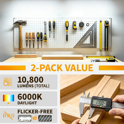 40W LED Shop Lights 2 Pack, 5400LM 6000K Garage Lights with 6.6FT Cord & Switch