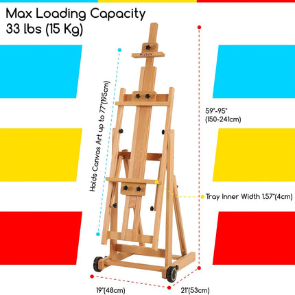 Painting Easel H-Frame, Adjustable Beech Wood, Holds Canvas Art up to 77"