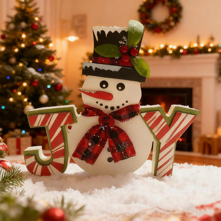 Wooden Snowman Christmas Decor – Indoor Winter Joy Block Sign for Home & Mantel
