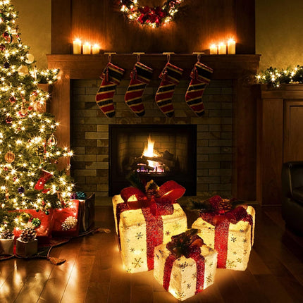 3 Light-Up Christmas Gift Boxes – 60 LED, Battery Operated Holiday Decor