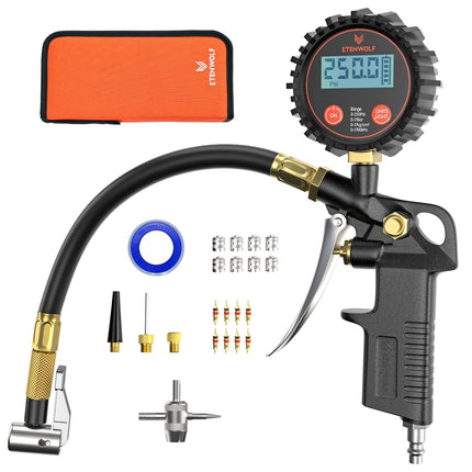 T500 Digital Tire Pressure Gauge with Inflator – 0-250 PSI, Calibrated to ANSI B40.7 Grade 2A