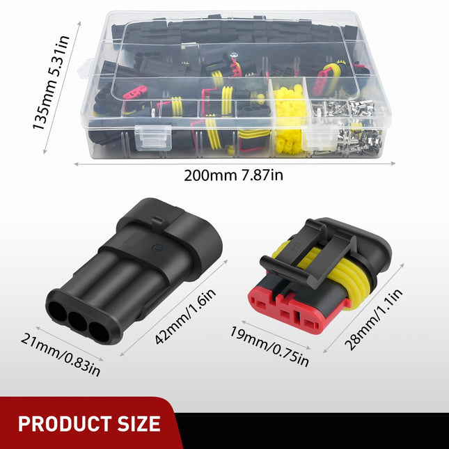 280PCS 3 Pin Electrical Connectors – Waterproof Male/Female Terminals for Cars & Boats