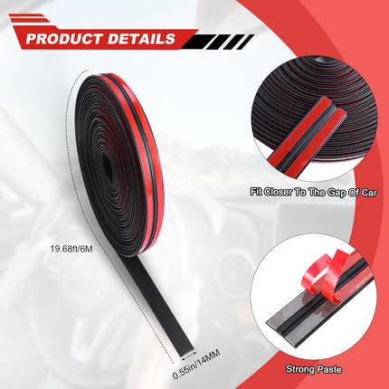 Car Weather Stripping – 14mmx19.68Ft Self-Adhesive T-Shape Rubber Seal for Cars, Trucks
