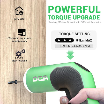 4V Electric Screwdriver Set – 18 Bits, USB-C Rechargeable, Green