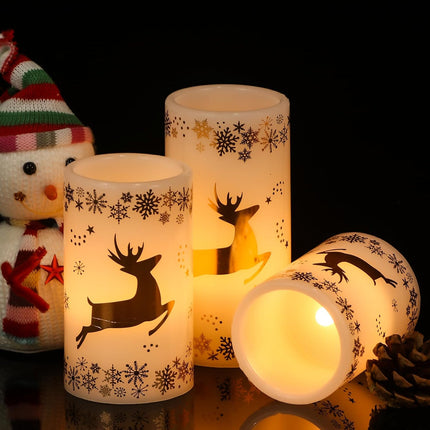 Christmas Flameless LED Candles 3D Wick Snowflake Reindeer with 6H Timer