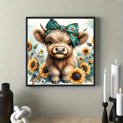 5D Highland Cow Diamond Painting Kit, 12x12in Full Round Drill Crystal Gem Art