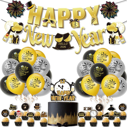 New Year 2026 Party Supplies – Gold 2026 Balloons, Photo Props & Glasses