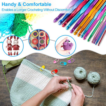 14-Size Crochet Hook Set 2.0–10.0mm – Colorful Ergonomic Metal Needles