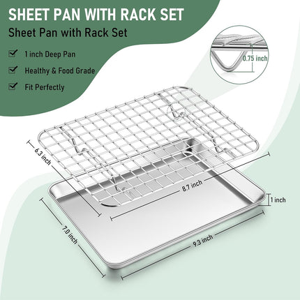 9" x 7" Stainless Steel Toaster Oven Pan with Rack, Small Baking Sheet & Tray
