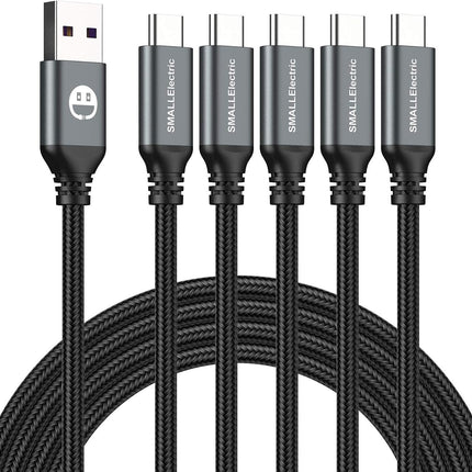 5-Pack 6ft USB-C to A Cable 3A Fast Charging Braided Cord for iPhone & Samsung