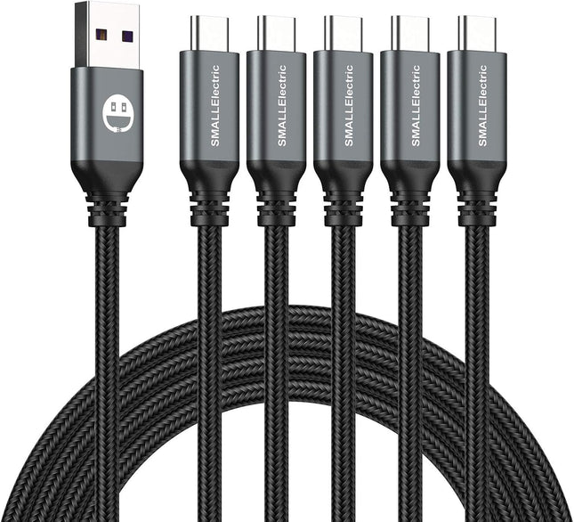 5-Pack 6ft USB-C to A Cable 3A Fast Charging Braided Cord for iPhone & Samsung