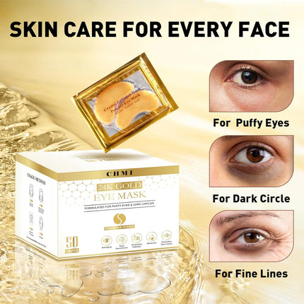 24K Gold Eye Patches 50 Pack Anti Aging Under Eye Masks for Dark Circles