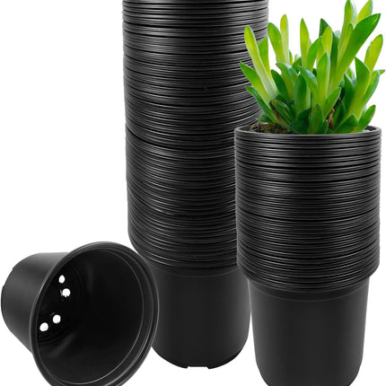 100 Pack 4 Inch Nursery Pots, Plastic Plant Pots with Drainage Holes for Seedlings