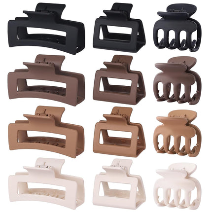 12PCS Hair Claw Clips for Women Small Medium Large Strong Hold Brown Set