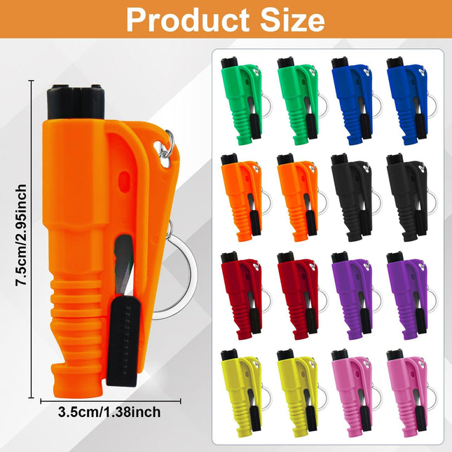 16Pcs Car Window Breaker Key Chains – 3-in-1 Glass Breaker, Seatbelt Cutter, Whistle