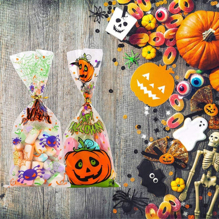 200-Piece Halloween Cellophane Candy Treat Bags with Twist Ties, Party Favors