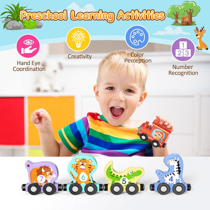 11pc Magnetic Wooden Animal Train Set Montessori Toy for Toddlers