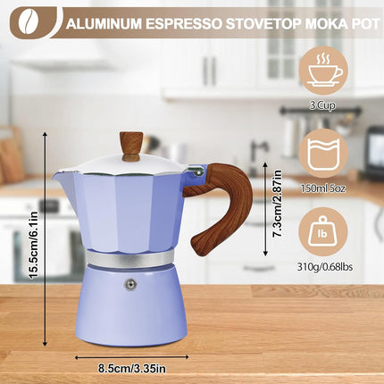 3 Cup Aluminum Moka Pot 150ml Stovetop Espresso Coffee Maker, 5oz
