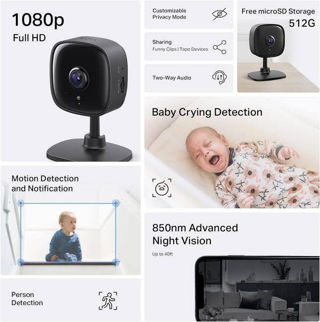 C101 1080P Indoor Security Camera Baby Monitor Pet Cam Night Vision WiFi