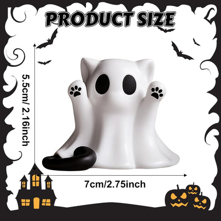 Cute Halloween Cat Ghost Statue, Mini Figurine for Home & Office Desk Decor