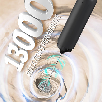 Black Handheld Milk Frother – Dual Whisk, Rechargeable & Portable