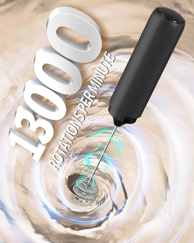 Black Handheld Milk Frother – Dual Whisk, Rechargeable & Portable