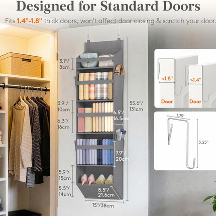 5 Shelf Over the Door Organizer Clear Window Hanging Storage Gray