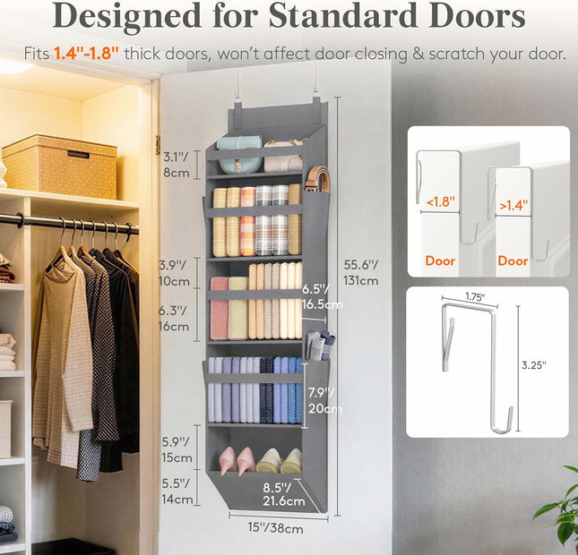 5 Shelf Over the Door Organizer Clear Window Hanging Storage Gray